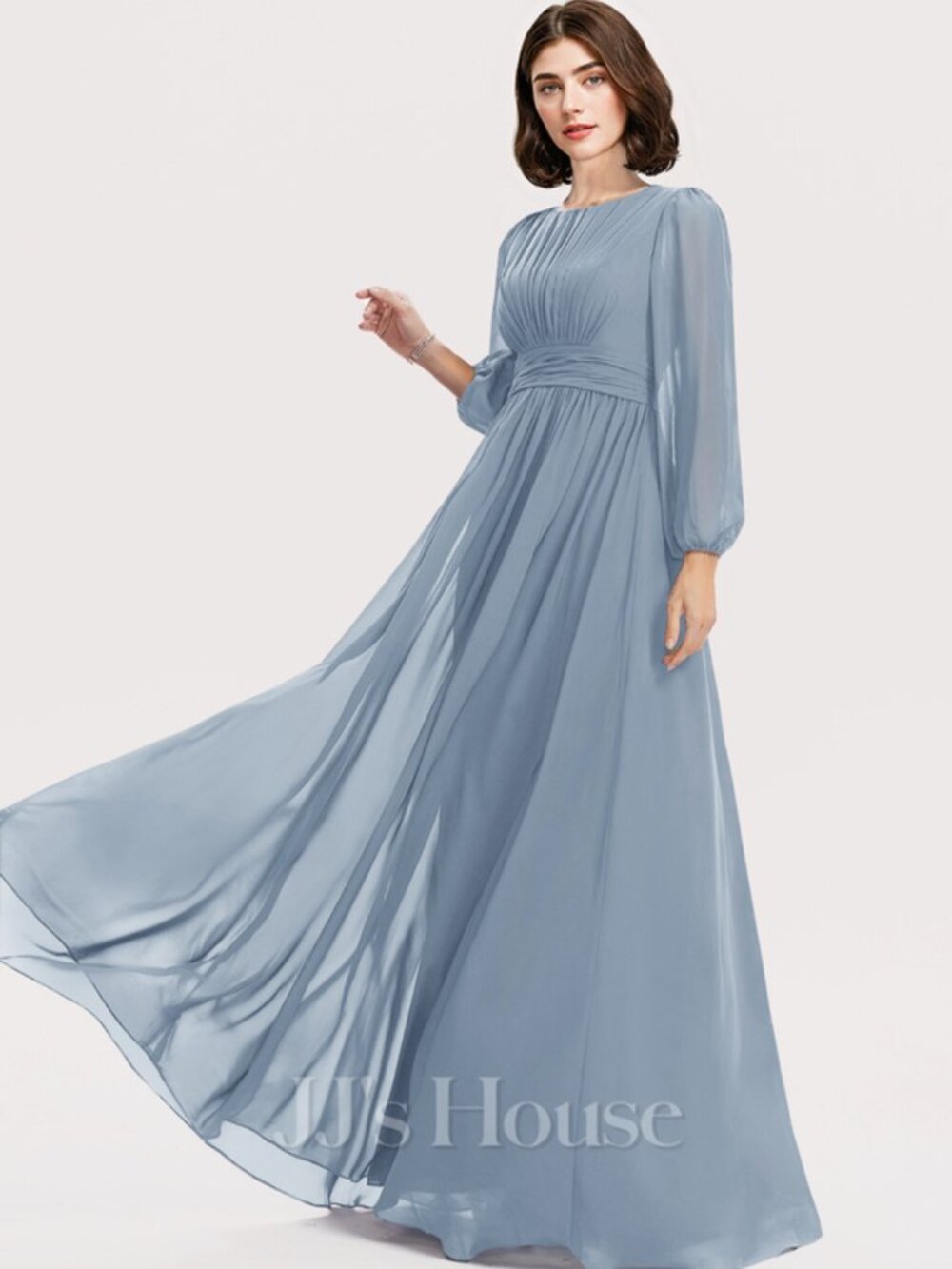 JJs House Sanovia A-line Ruffle Chiffon Bridesmaid Dress